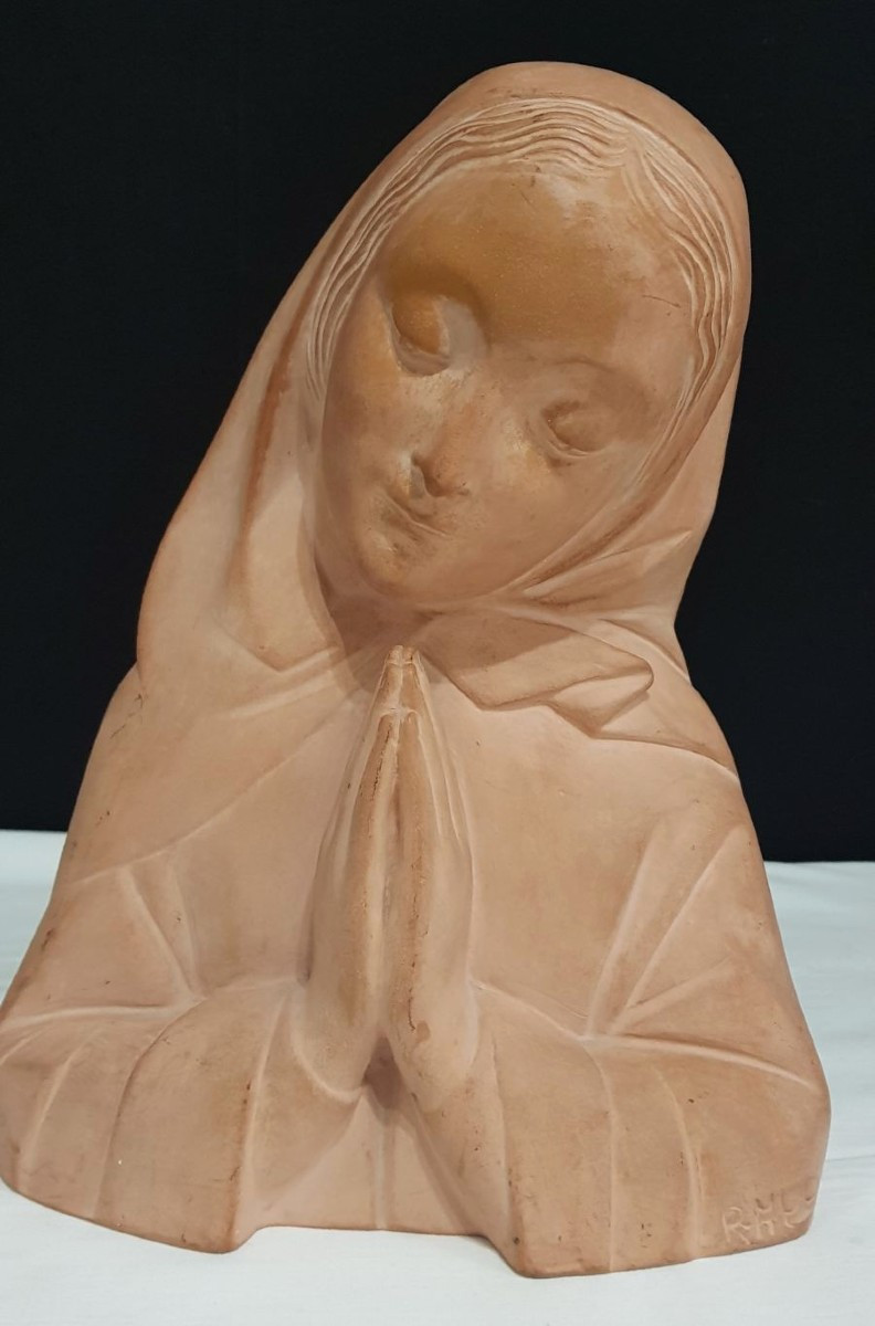 Vierge en Terre Cuite signée RHUL – Circa 1950