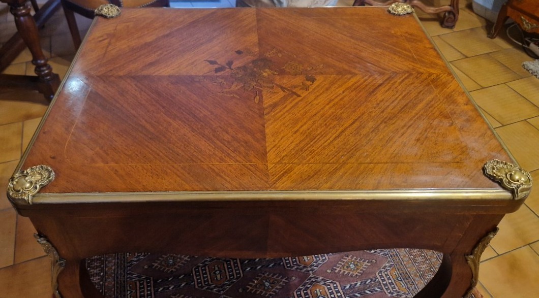 Table à jeux en  marqueterie de style Louis XV-photo-4