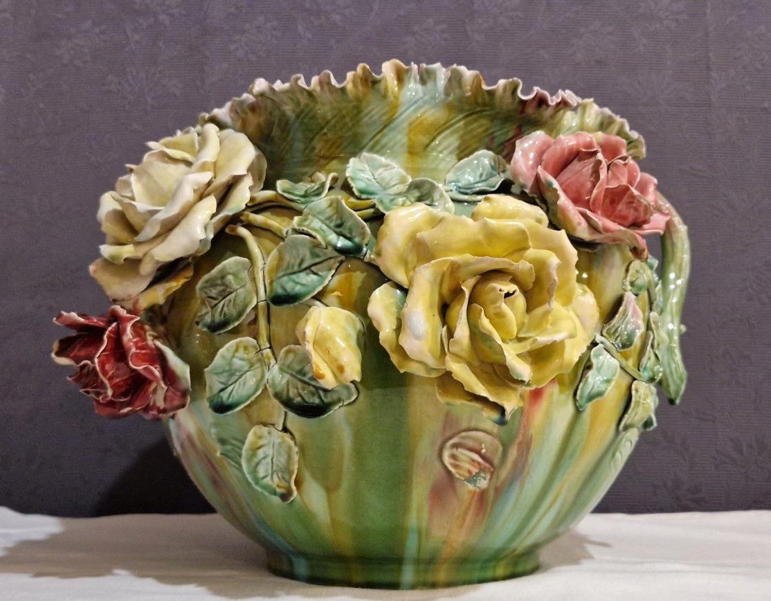 Grand cache-pot en barbotine majolique – Époque Art Nouveau -photo-2