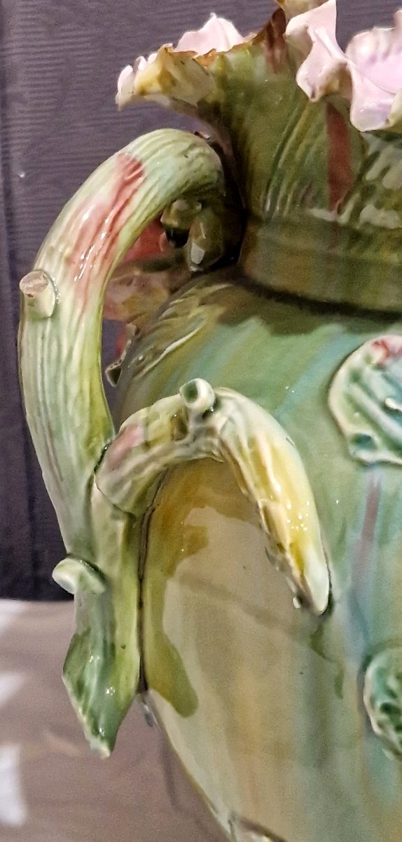 Grand cache-pot en barbotine majolique – Époque Art Nouveau -photo-3