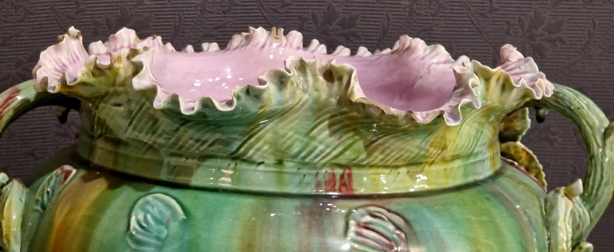 Grand cache-pot en barbotine majolique – Époque Art Nouveau -photo-4