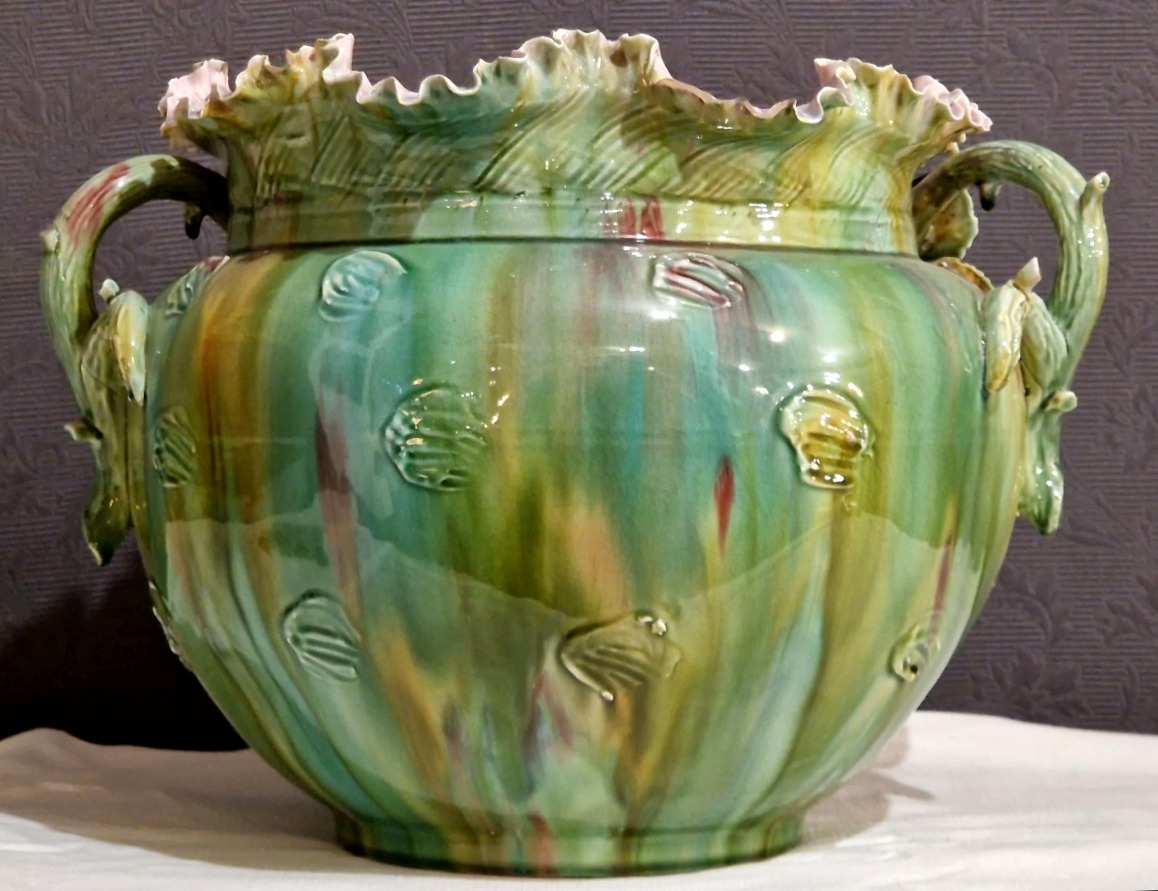 Grand cache-pot en barbotine majolique – Époque Art Nouveau -photo-7