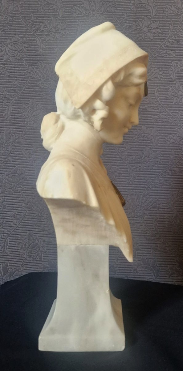Alabaster Bust—young Orientalist Woman—a. Luchini (late 19th–early 20th Century)-photo-2