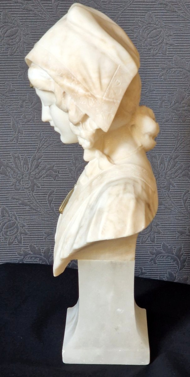 Alabaster Bust—young Orientalist Woman—a. Luchini (late 19th–early 20th Century)-photo-1
