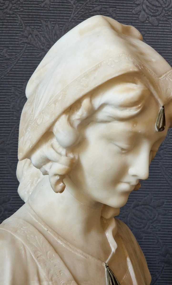 Alabaster Bust—young Orientalist Woman—a. Luchini (late 19th–early 20th Century)-photo-3