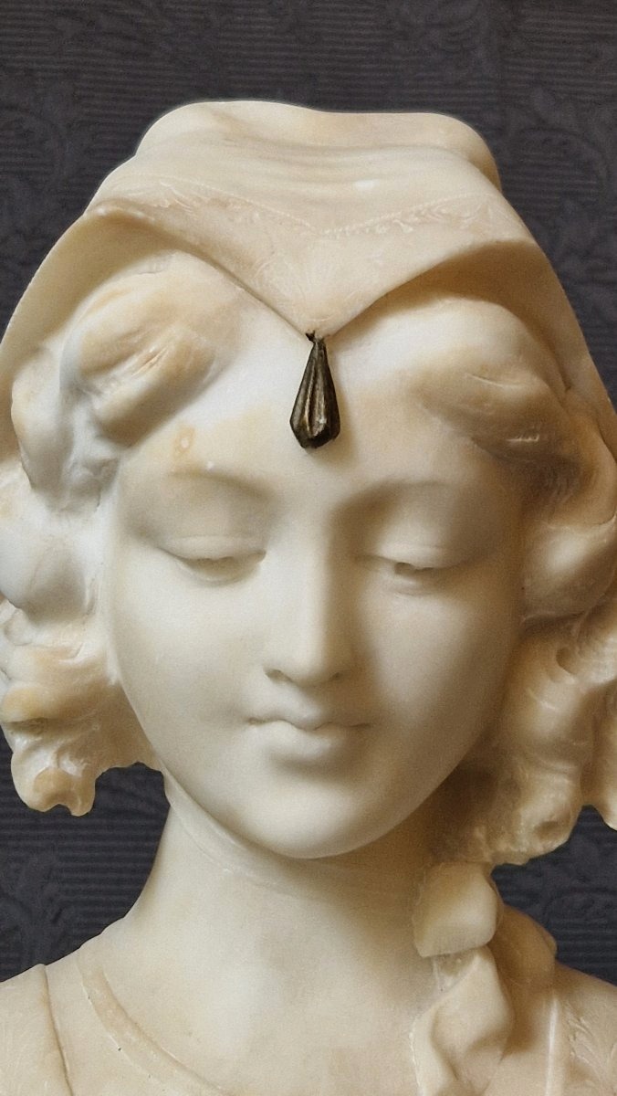Alabaster Bust—young Orientalist Woman—a. Luchini (late 19th–early 20th Century)-photo-4
