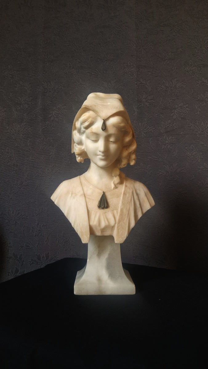 Alabaster Bust—young Orientalist Woman—a. Luchini (late 19th–early 20th Century)-photo-7
