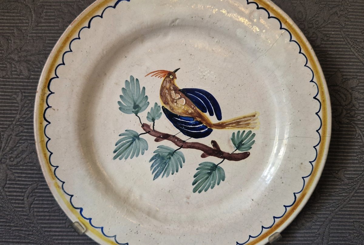 Assiette  faïence de Nevers XIXe - décors oiseau-photo-2
