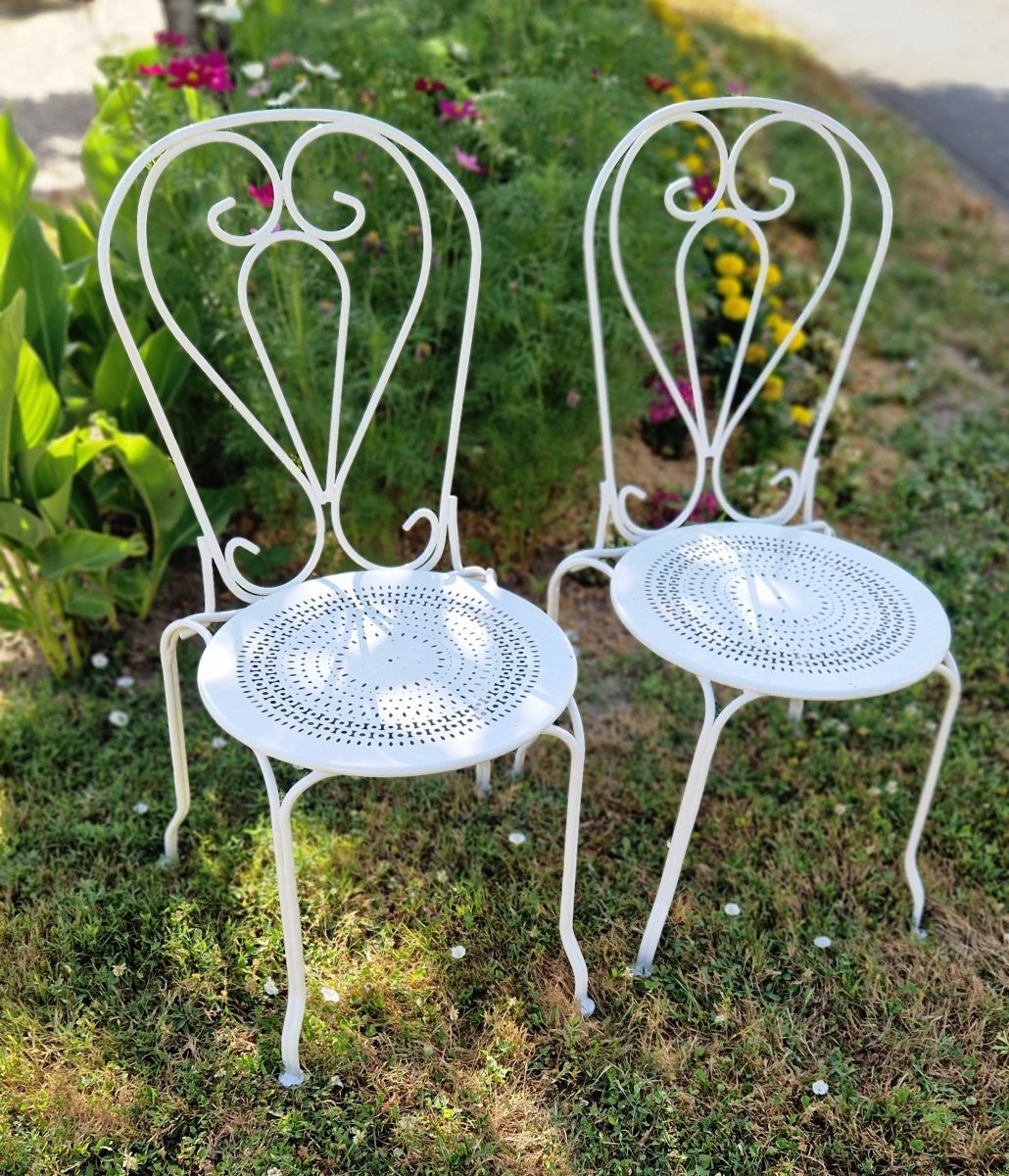 Pair Of Wrought-iron Garden Chairs -photo-2
