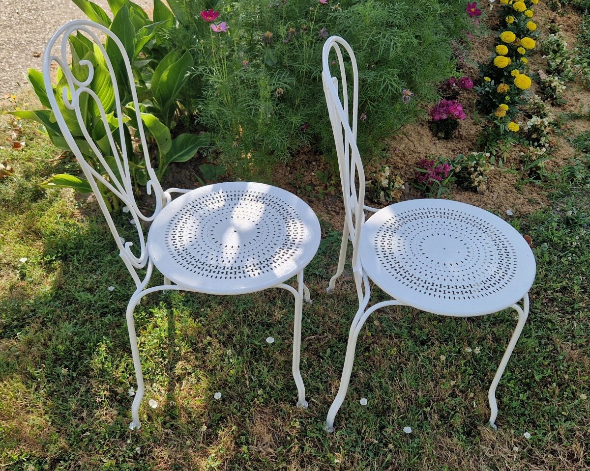 Pair Of Wrought-iron Garden Chairs -photo-1