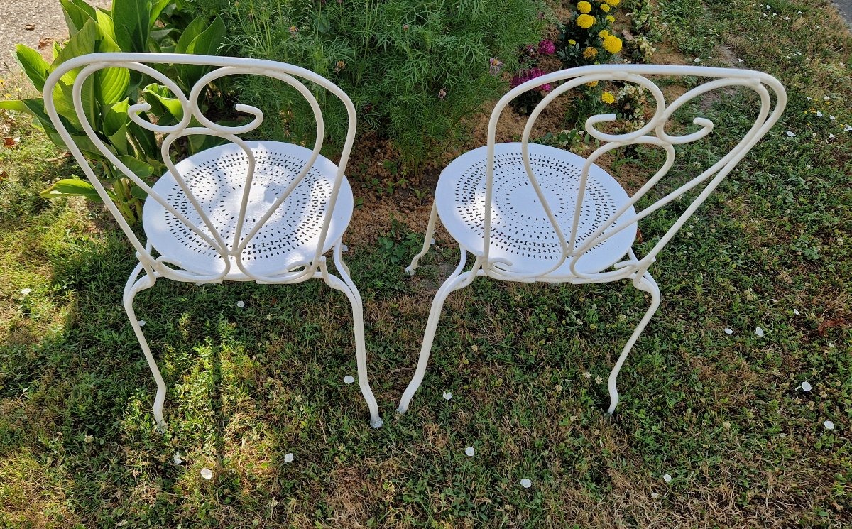 Pair Of Wrought-iron Garden Chairs -photo-2