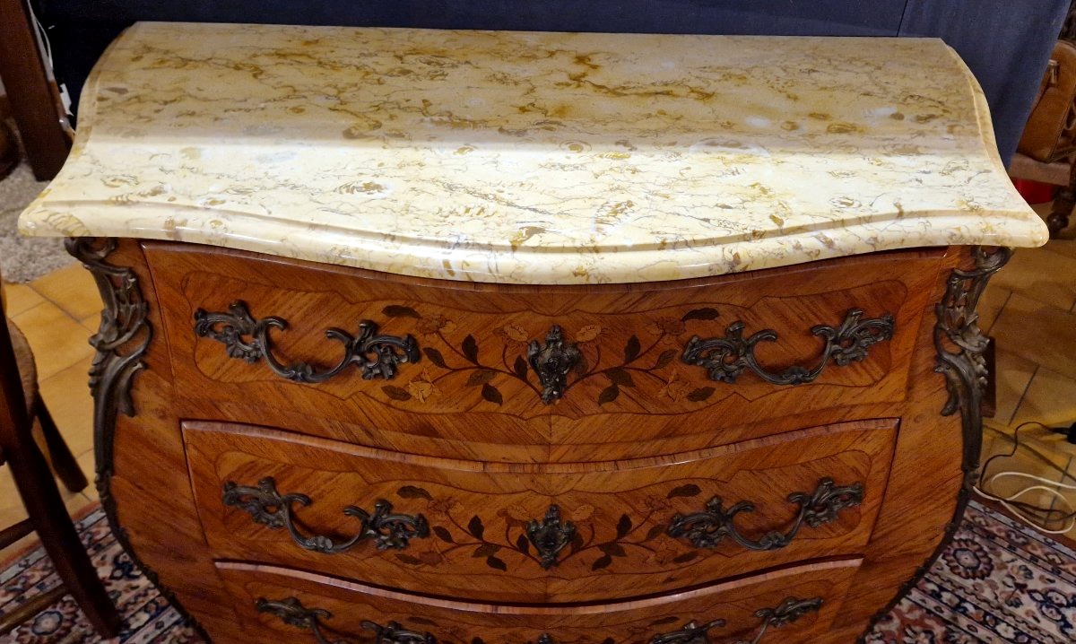 Commode Galbée en Marqueterie – Estampillée R. BACCHIN XXe -photo-1