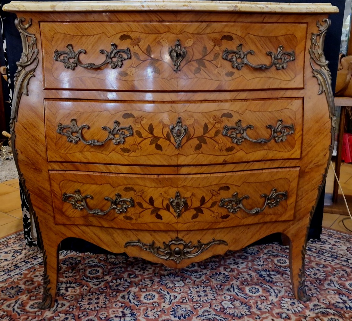 Commode Galbée en Marqueterie – Estampillée R. BACCHIN XXe -photo-4