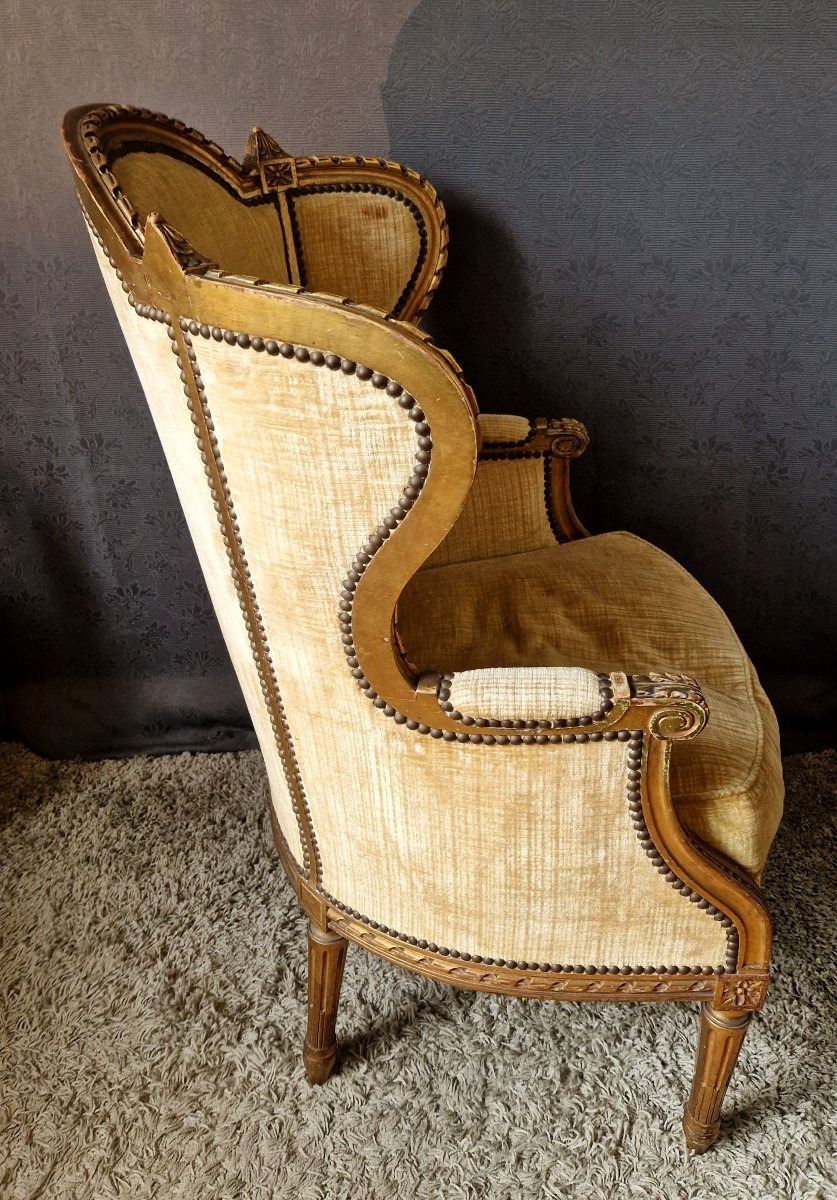 Fauteuil bergère en bois doré XIXe-photo-2