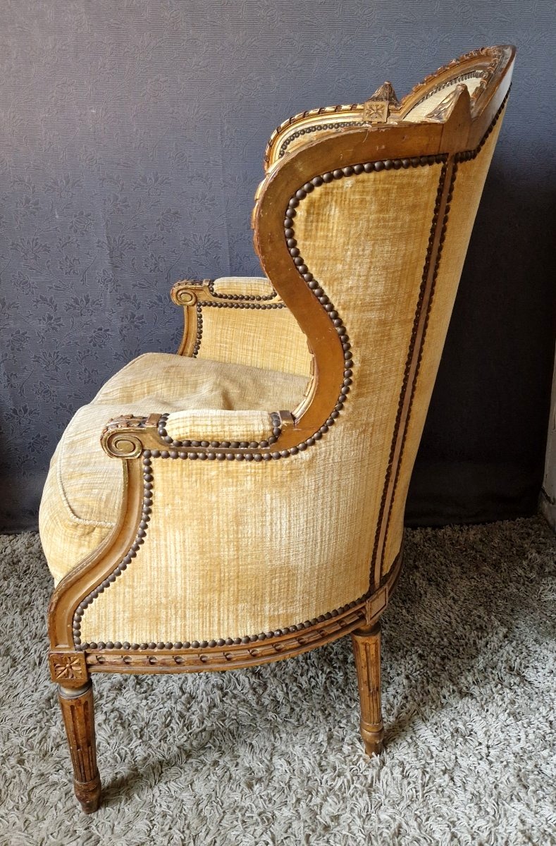 Fauteuil bergère en bois doré XIXe-photo-4