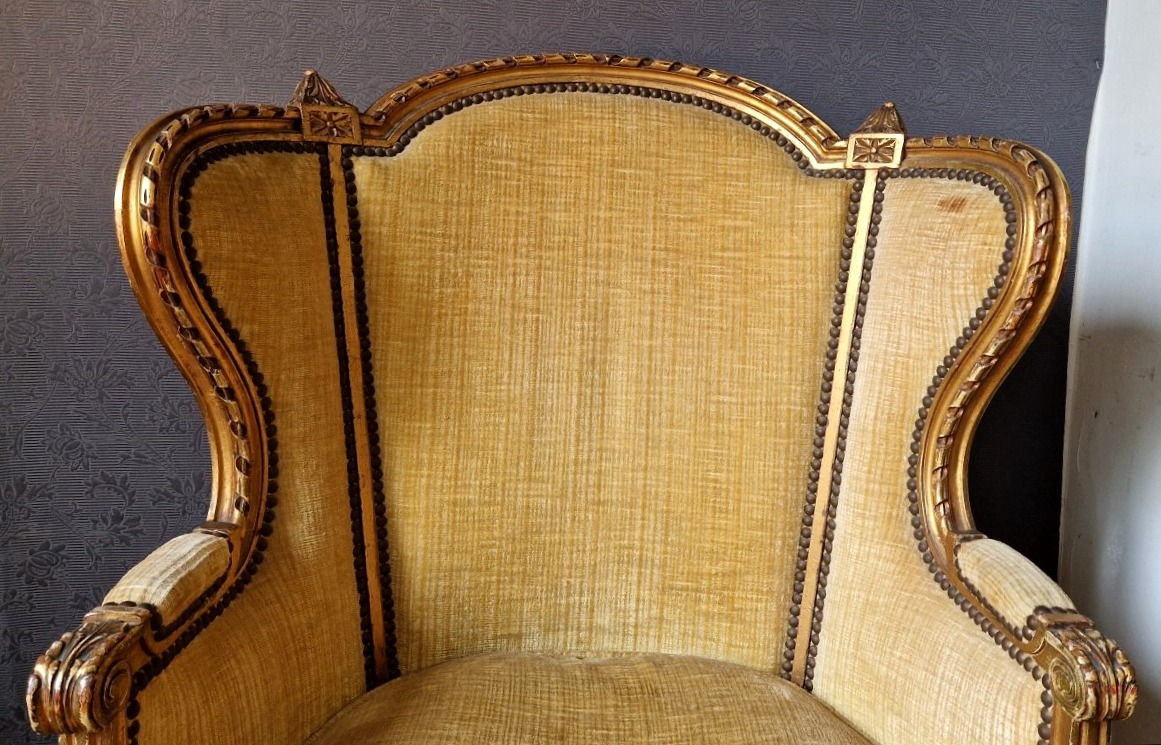 Fauteuil bergère en bois doré XIXe-photo-2