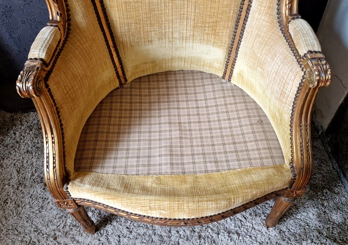 Fauteuil bergère en bois doré XIXe-photo-7