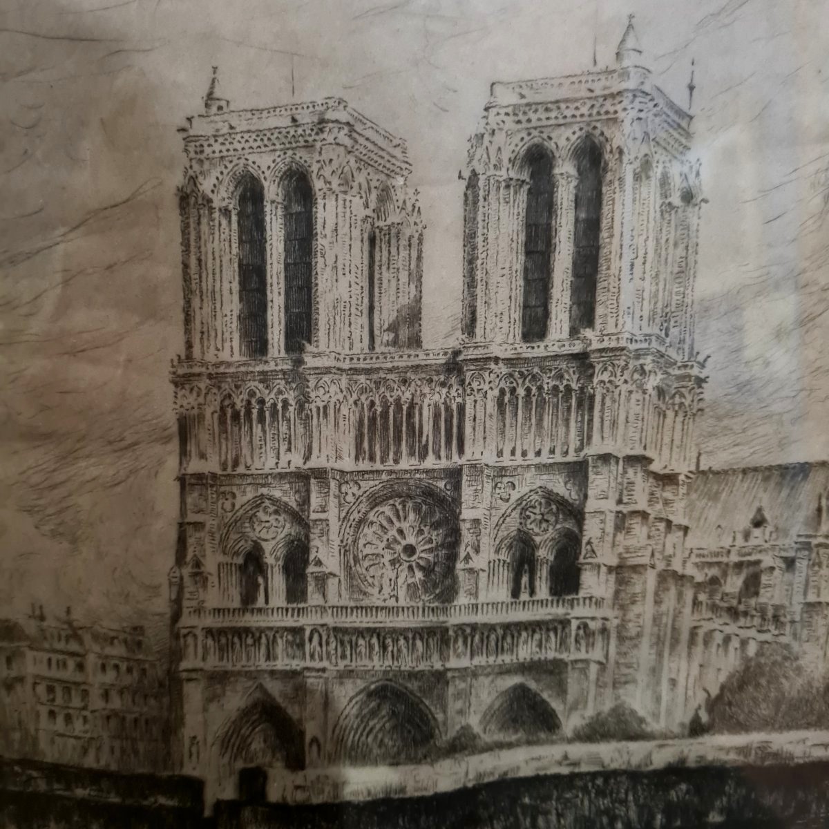 Vue quai de seine -Notre Dame De Paris - Eau forte-photo-3
