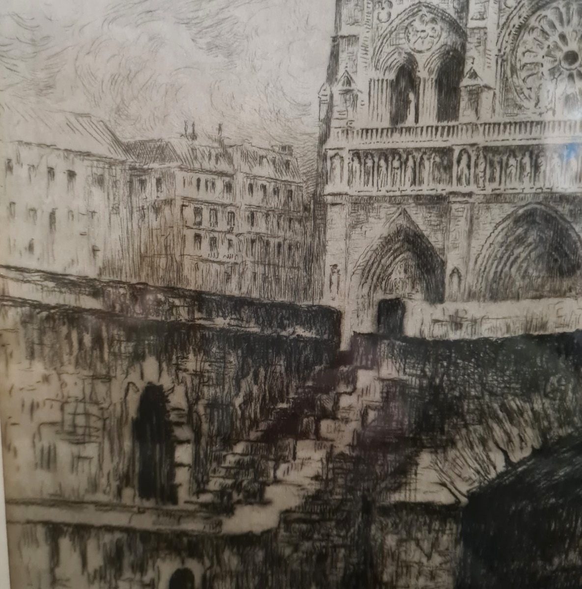 Vue quai de seine -Notre Dame De Paris - Eau forte-photo-4