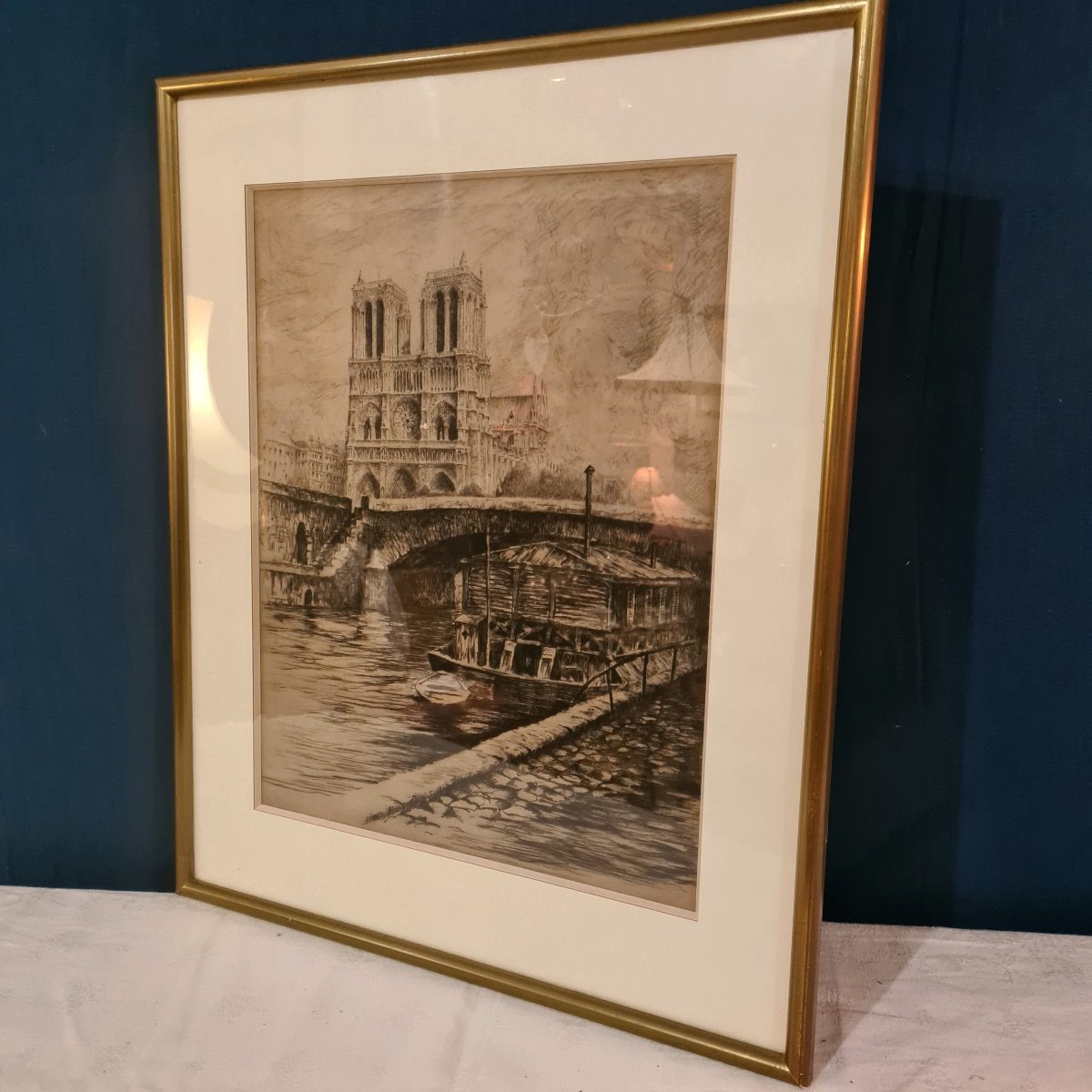 Vue quai de seine -Notre Dame De Paris - Eau forte-photo-7
