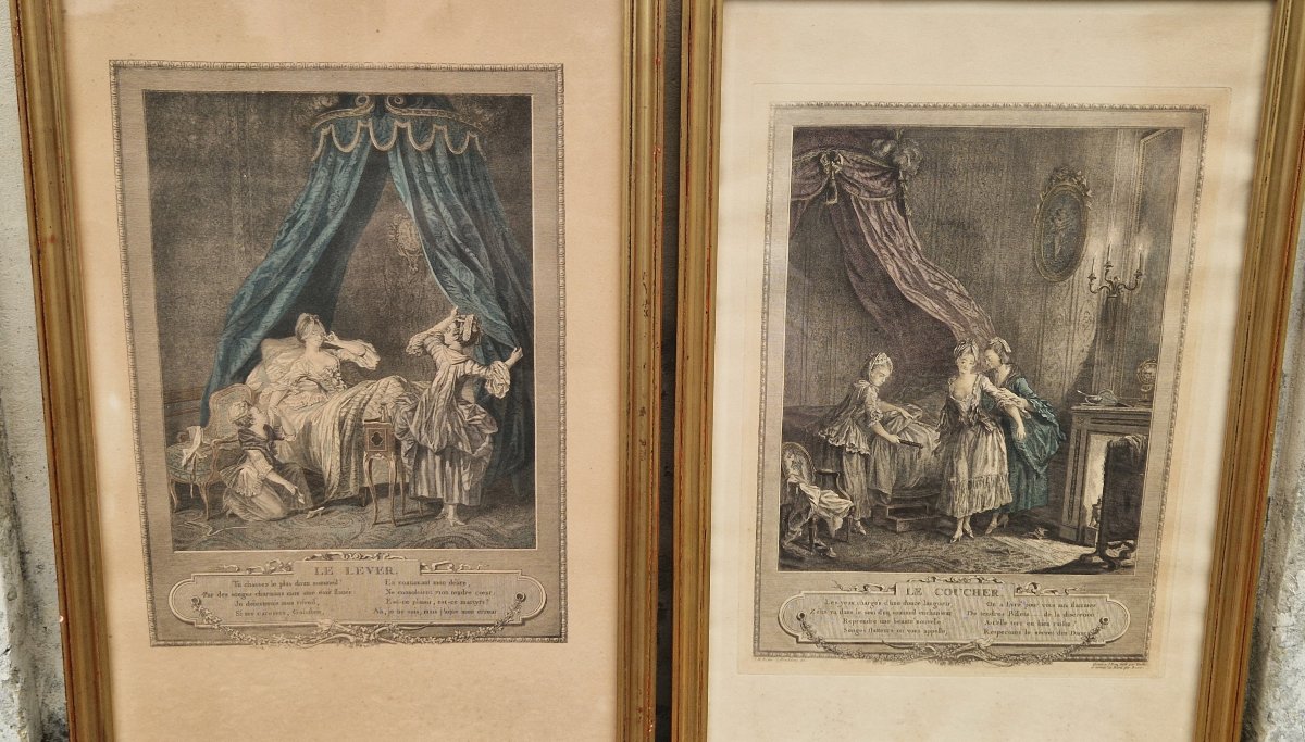 Pair Of Engravings Titled "sunset And Sunrise"-photo-2