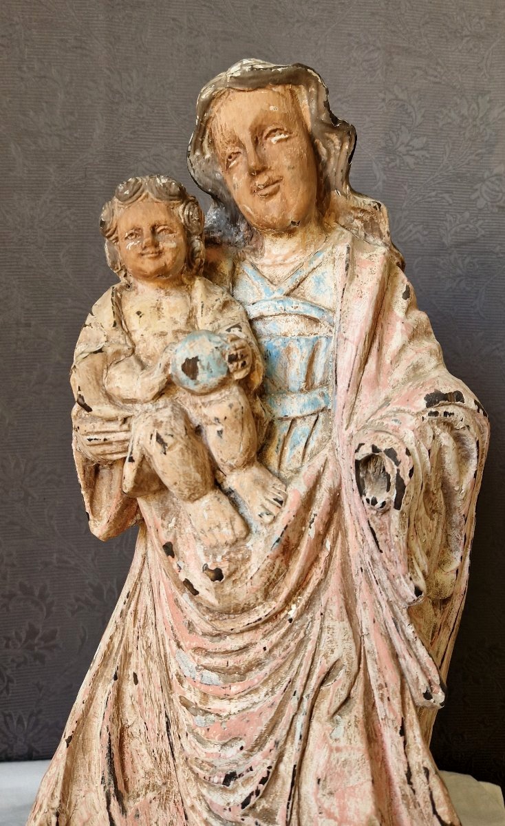 19th-century Polychrome Wooden Religious Statue -photo-2