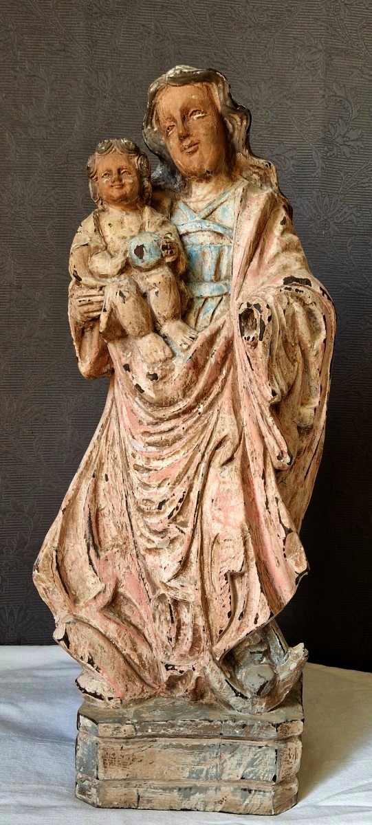 19th-century Polychrome Wooden Religious Statue 
