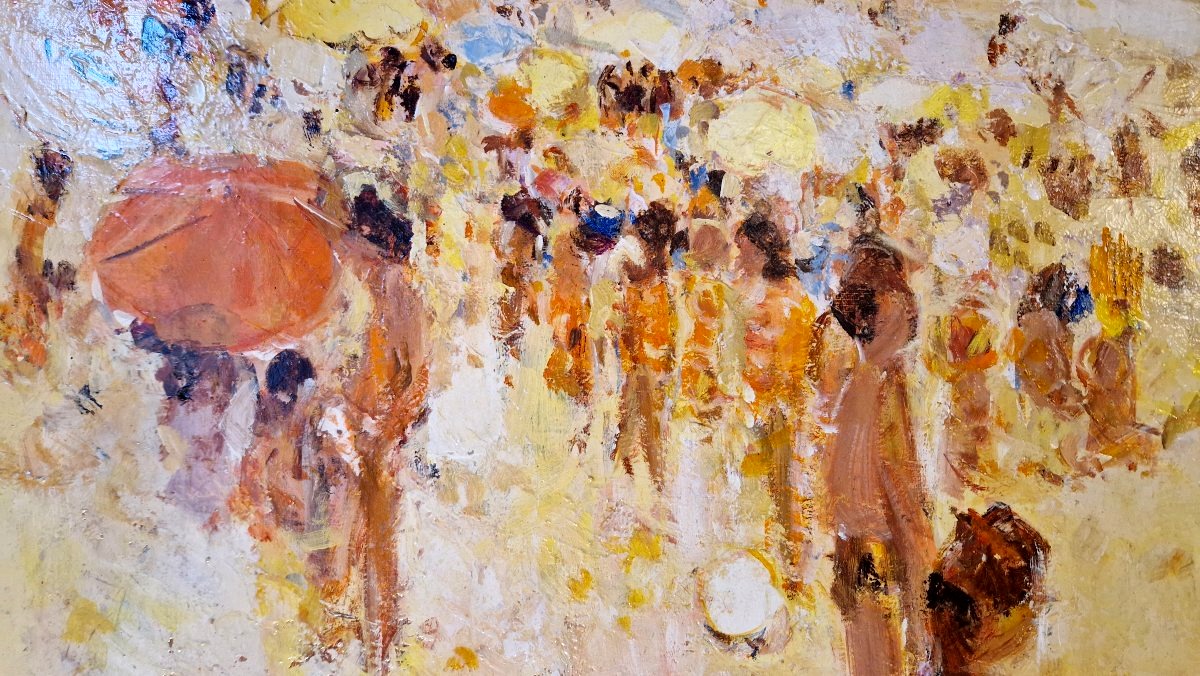 "beach With A Red Parasol" By Alain Rousseau (1926–2007) -photo-4