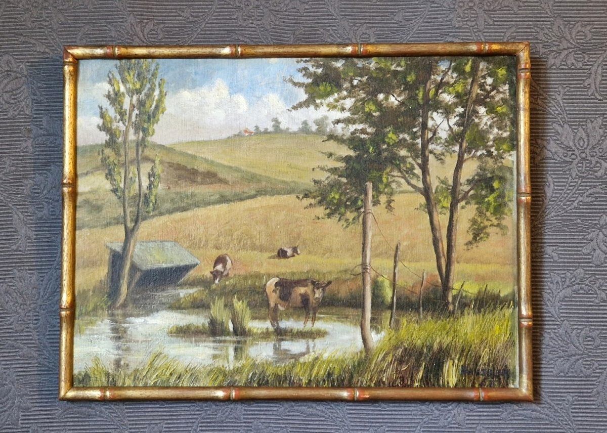  Haussler (active In The 20th Century) – Cows Grazing-photo-3