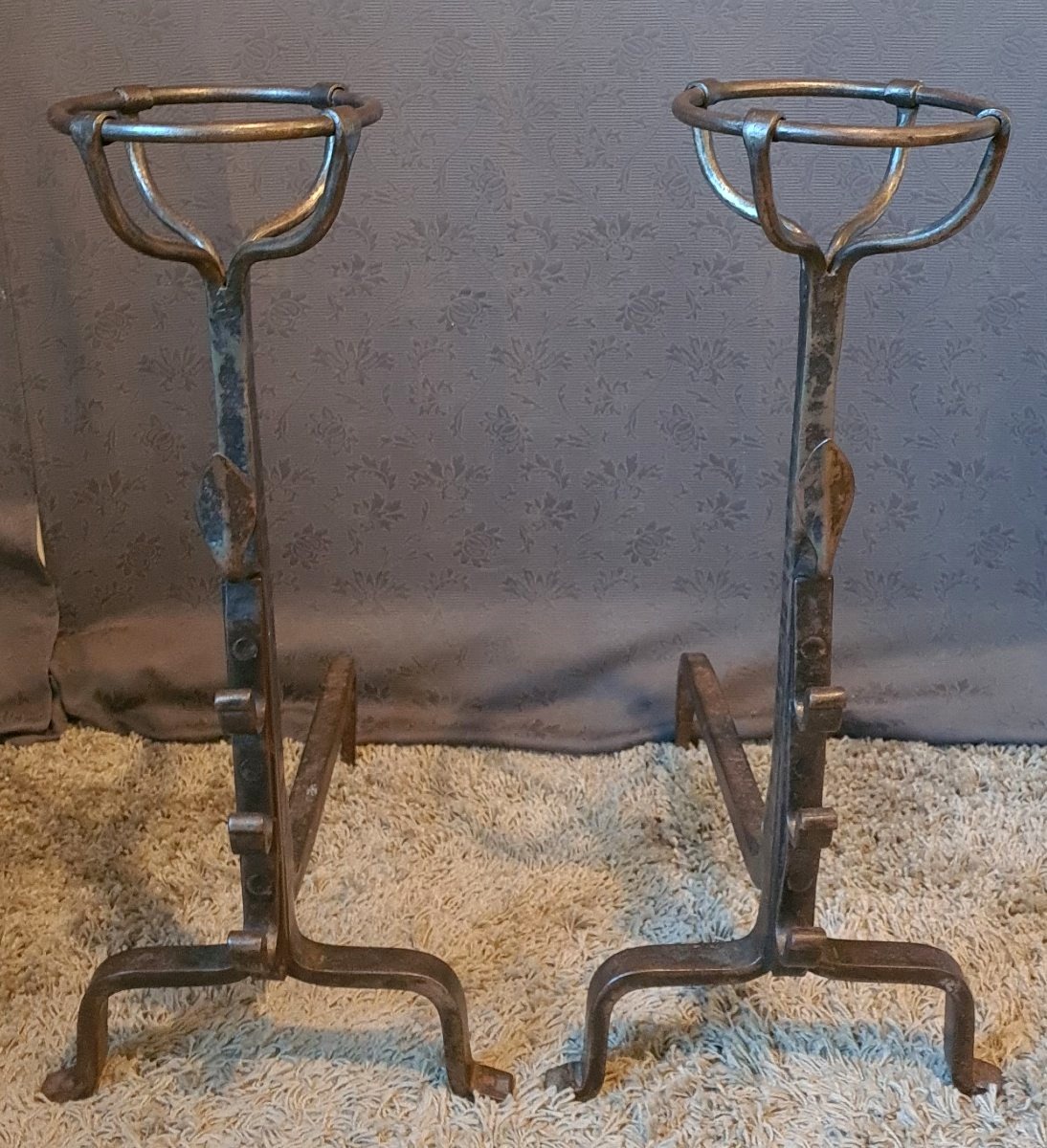Pair Of 19th-century Landiers/fire Grates With Bowls-photo-2