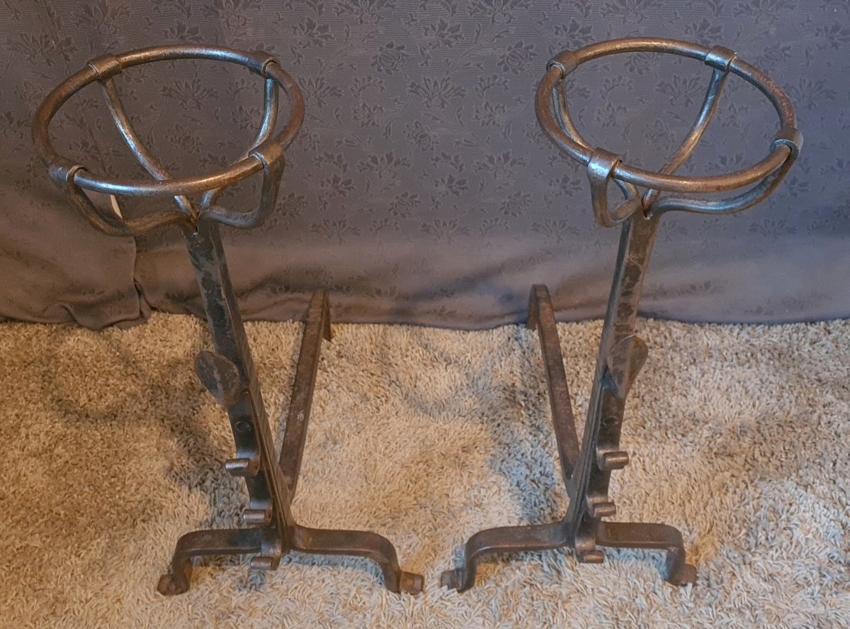Pair Of 19th-century Landiers/fire Grates With Bowls-photo-3