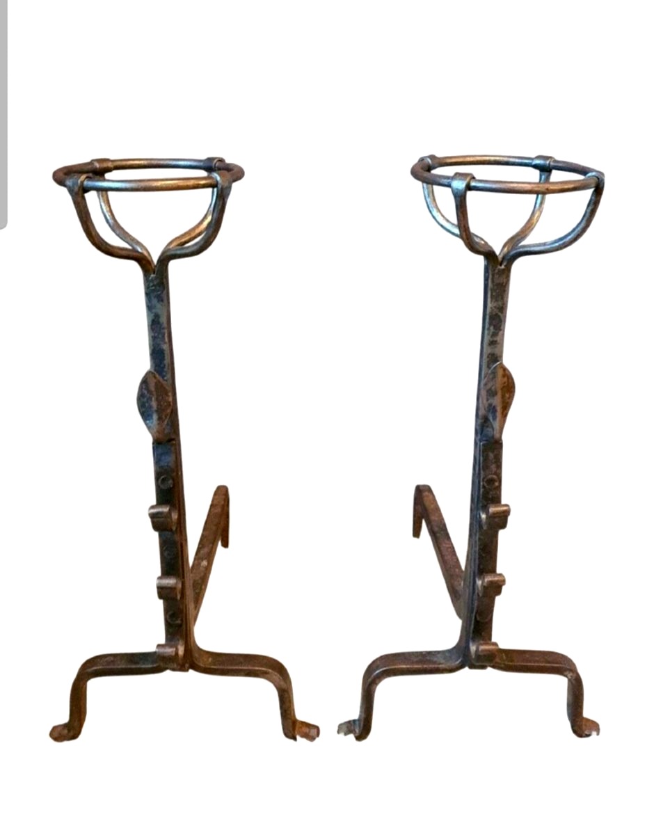 Pair Of 19th-century Landiers/fire Grates With Bowls