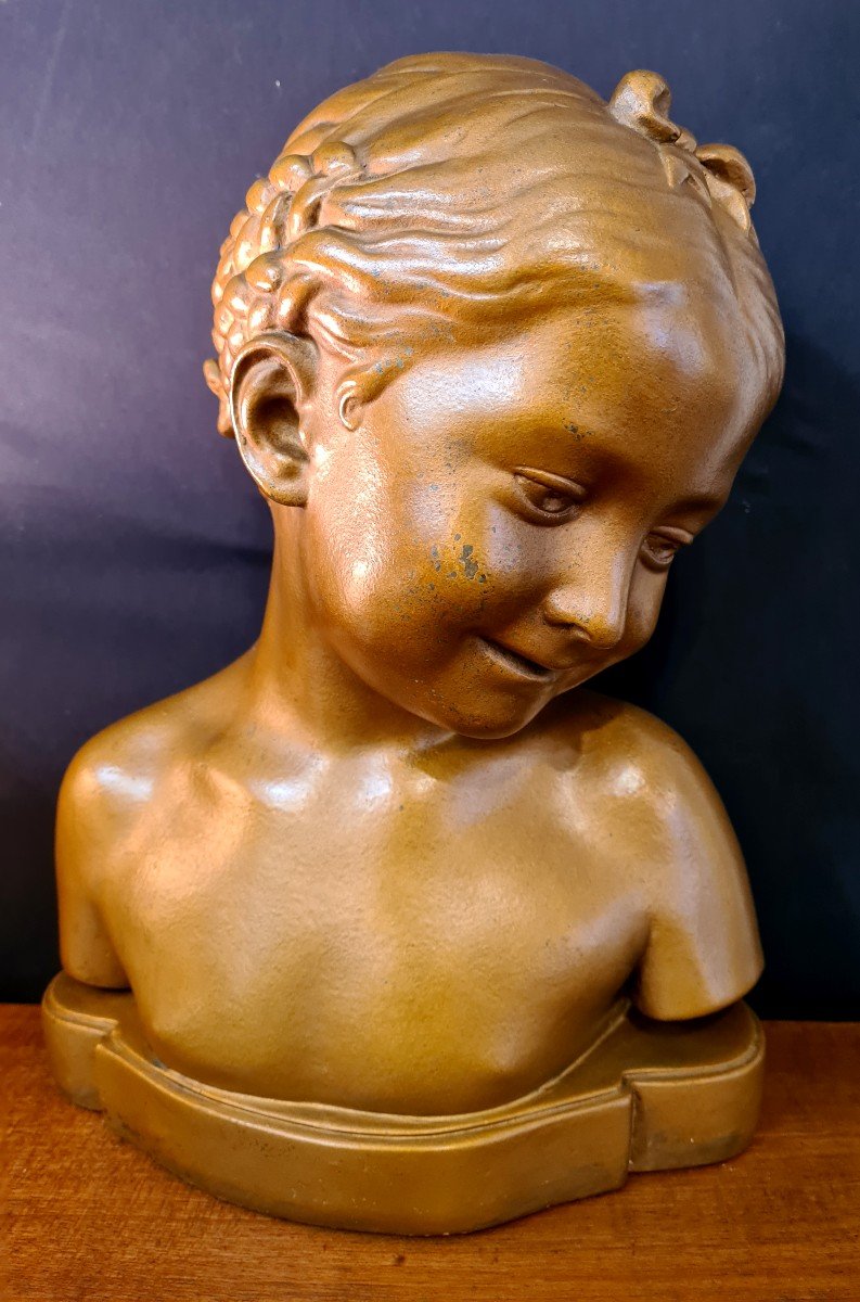 Bust Young Girl In Patinated Plaster Twentieth-photo-3
