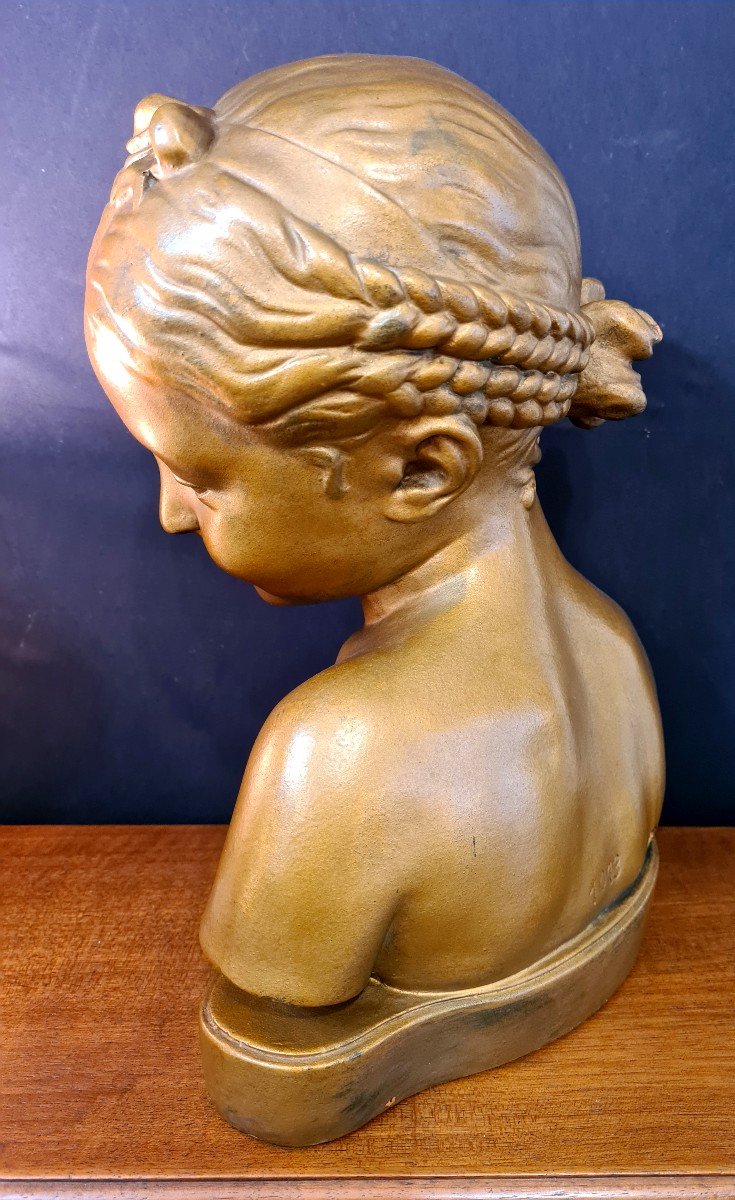 Buste Jeune Fille En Plâtre Patiné XXe-photo-1