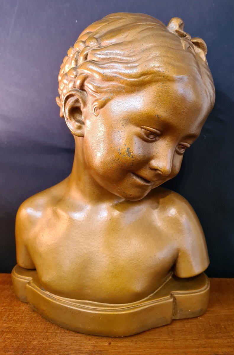 Bust Young Girl In Patinated Plaster Twentieth-photo-8