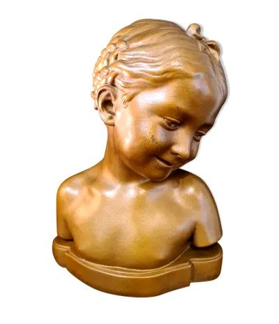 Bust Young Girl In Patinated Plaster Twentieth