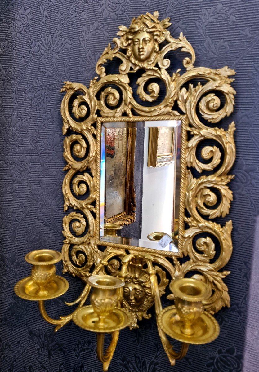 Paire De Miroirs Appliques Bronze Doré Fin XIXème-photo-3