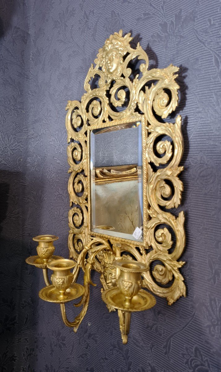 Paire De Miroirs Appliques Bronze Doré Fin XIXème-photo-6