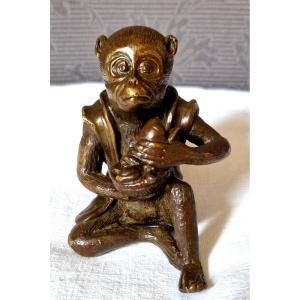 Seated Monkey In Bronze By Edouard Enot 