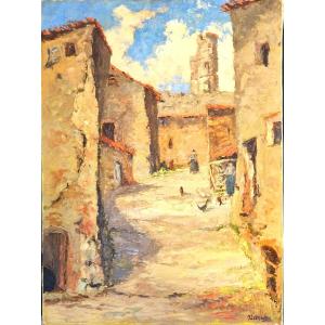 Vielle Rue à Grimaud (var) Par Maurice Legrand (1906 - 2004)