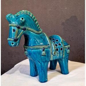 Blue Ceramic Horse By Aldo Londi For Bitossi