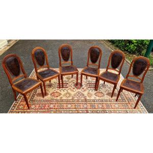 Suite De 6 Chaises En Noyer Art Déco