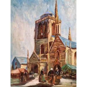 Marché breton à Locronan vers 1900 