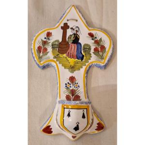 Quimper Earthenware Holy Water Font, Henriot, 20th Century