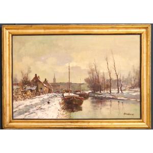 Charles Houben (1871-1931) Snow-covered Barges