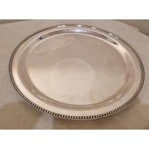 Plat /plateau rond de service en métal argent