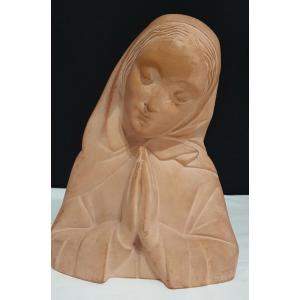 Vierge en Terre Cuite signée RHUL – Circa 1950