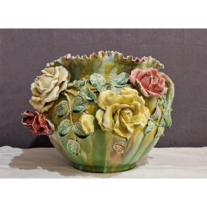 Large Majolica Slip-glazed Planter – Art Nouveau Period