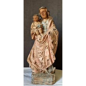 Statue religieuse En Bois Polychrome XIXème