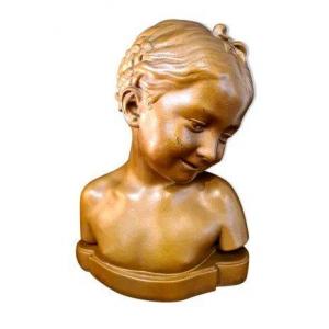 Bust Young Girl In Patinated Plaster Twentieth